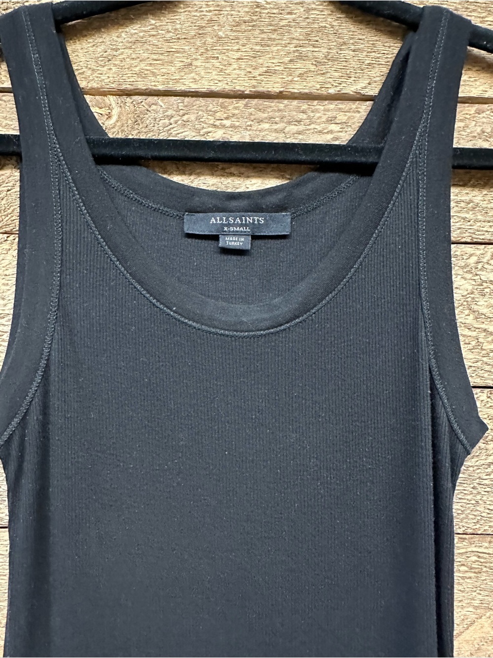 AllSaints Black Ribbed Tank Maxi Dress XS Side Slit Minimalist Stretch - Picture 4 of 4